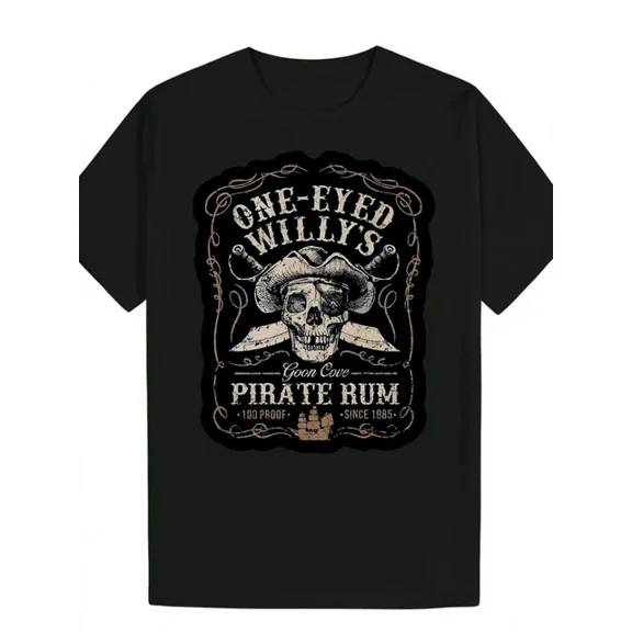 Hot Trending T-Shirt With Black Vintage-Inspired Men'S Graphic T-Shirt | "One-Eyed Willy'S Pirate Rum