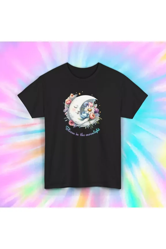 Hot Trending T-Shirt With Bloom In The Moonlight Shirt | Moon And Flowers Graphic | Celestial Design Preview Only