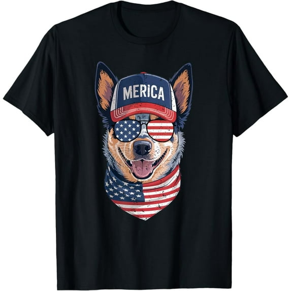 Hot Trending T-Shirt With Blue Heeler 4Th Of July Us American Flag Dog Patriotic T-Shirt Design Preview Only