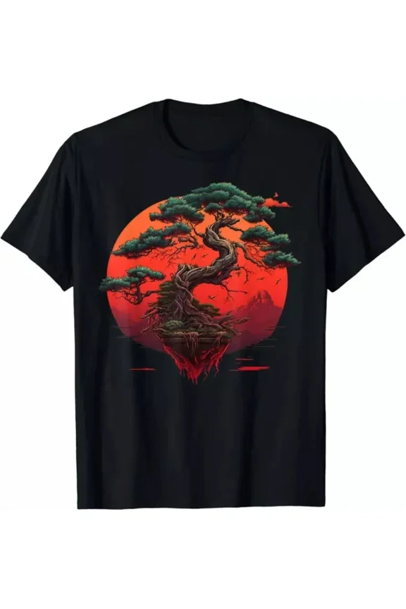 Hot Trending T-Shirt With Bonsai Tree In Japanese Zen Buddhist Enso Circle Design Preview Only