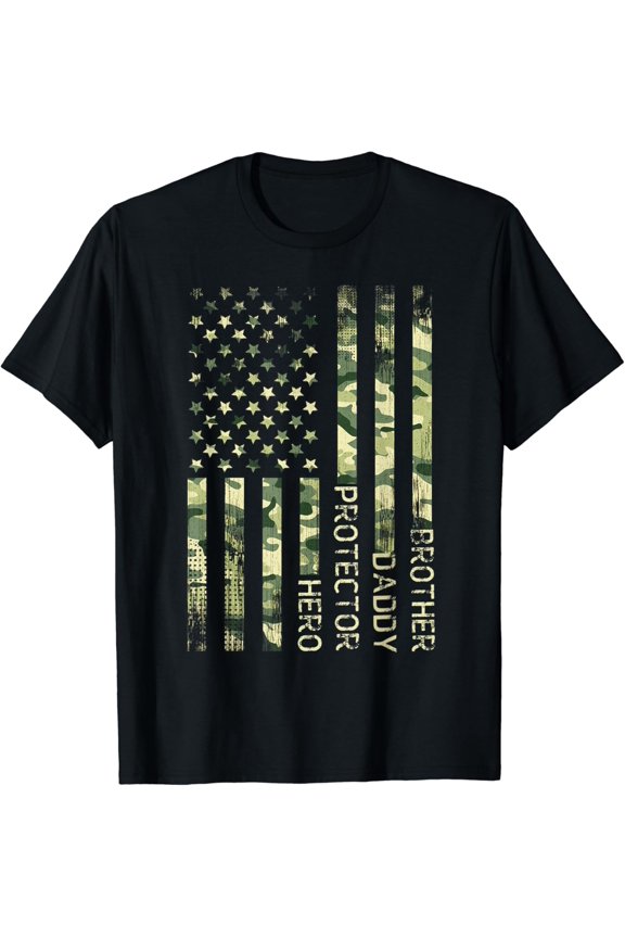 Hot Trending T-Shirt With Brother Daddy Protector Hero Fathers Day Flag
