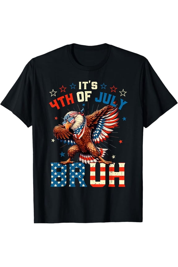 Hot Trending T-Shirt With Bruh 4Th Of July Boys Kids Dabbing Bald Eagle American Flag T-Shirt Design Preview Only