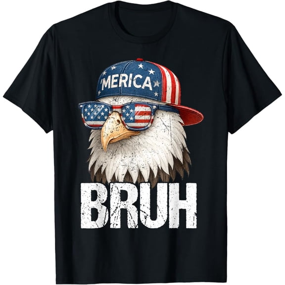 Hot Trending T-Shirt With Bruh Fourth 4Th Of July Eagle American Patriotic Mens Boys T-Shirt Design Preview Only
