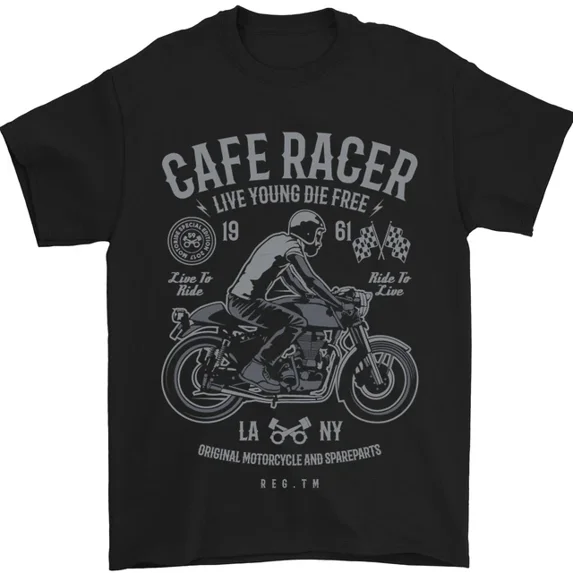 Hot Trending T-Shirt With Cafe Racer Live Young Biker Motorcycle T-Shirt Design Preview Only