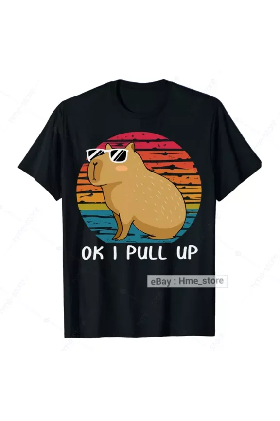 Hot Trending T-Shirt With Capybara Ok I Pull Up T-Shirt Retro Rodent Capybara Lover S-5Xl