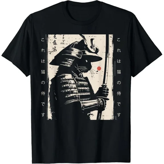 Hot Trending T-Shirt With Cat Samurai Japanese Warrior Art Fighter Men Women T Shirt Funny Gift Idea Design Preview Only