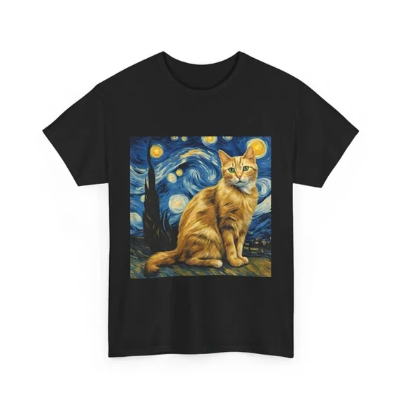 Hot Trending T-Shirt With Cat Shirt | Starry Night Cat Shirt | Vintage Black Cat Shirt S