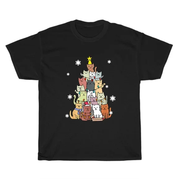 Hot Trending T-Shirt With Cat Tree Lights Ugly Xmas Cats Kitten Pet Lover T-Shirt Unisex Gift