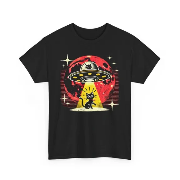 Hot Trending T-Shirt With Cat & Ufo Alien T-Shirt S-5Xl | | Alien & Cat Abduction Shirt | Alien Shirt | Cat Tee