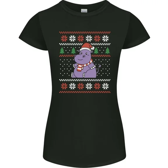 Hot Trending T-Shirt With Christmas Hippo Xmas Hippopotamus T-Shirt Design Preview Only