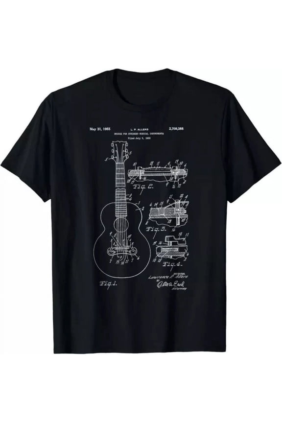 Hot Trending T-Shirt With Classic Vintage Patent Print 1955 Guitar Bridge Design Preview Only
