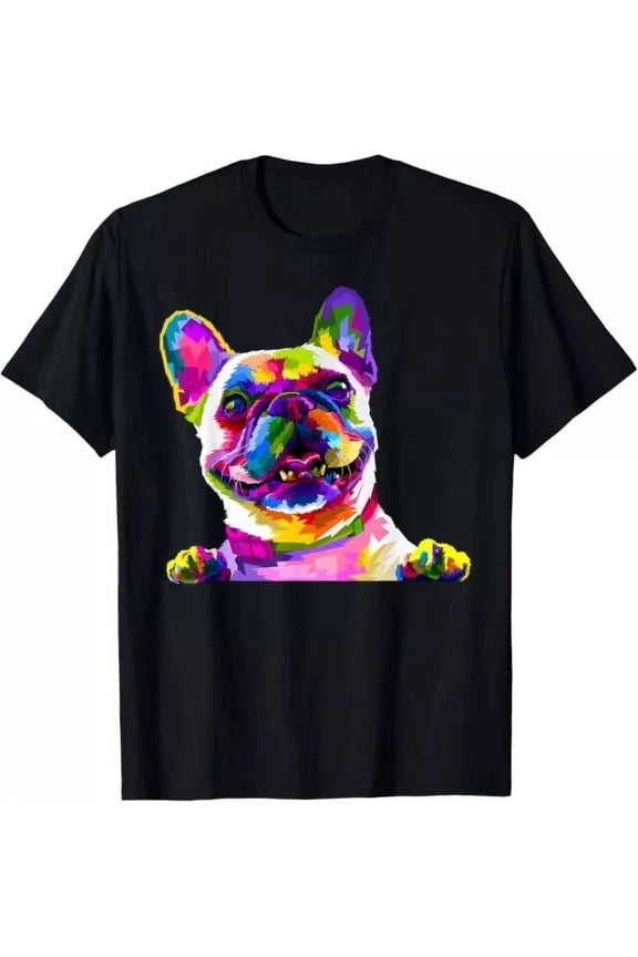 Hot Trending T-Shirt With Colorful French Bulldog Painting Art Pet Dog Mom Design Preview Only