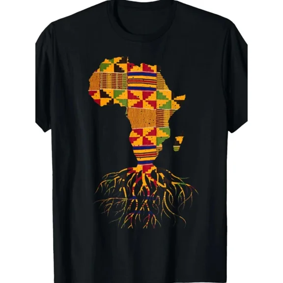 Hot Trending T-Shirt With Cool Africa Map Shirt Traditional Kente Cloth African Roots T-Shirt, All-Season,