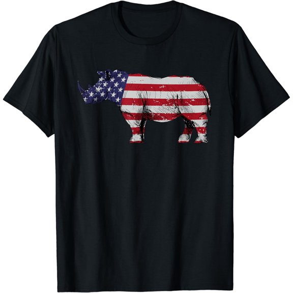 Hot Trending T-Shirt With Cool Rhino Design For Men Women Rhinoceros 4Th Of July Rhino T-Shirt Design Preview Only