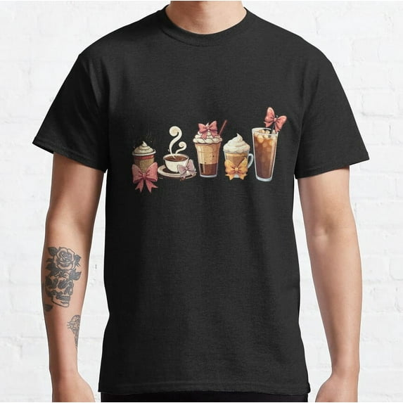 Hot Trending T-Shirt With Coquette Bow Granola Fall Autumn Coffee Drinks Boho Preppy Design Preview Only