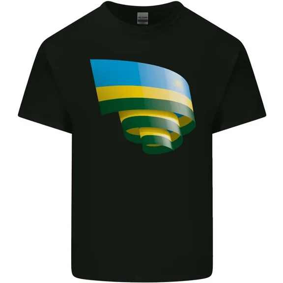 Hot Trending T-Shirt With Curled Rwanda Flag Rwandan Day Football T-Shirt Design Preview Only