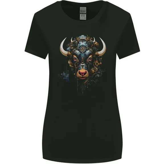 Hot Trending T-Shirt With Cyberbull Cyborg Bull Steampunk Fantasy Cow T-Shirt Design Preview Only