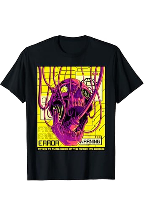 Hot Trending T-Shirt With Cyberpunk Aesthetic Cyborg Robot Skull Sci-Fi Skull Lover T-Shirt Design Preview Only