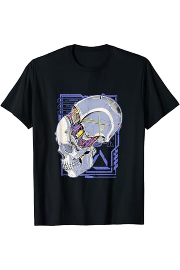 Hot Trending T-Shirt With Cyberpunk Shirt Futuristic Robot Skull Dystopia Techwear T-Shirt Design Preview Only