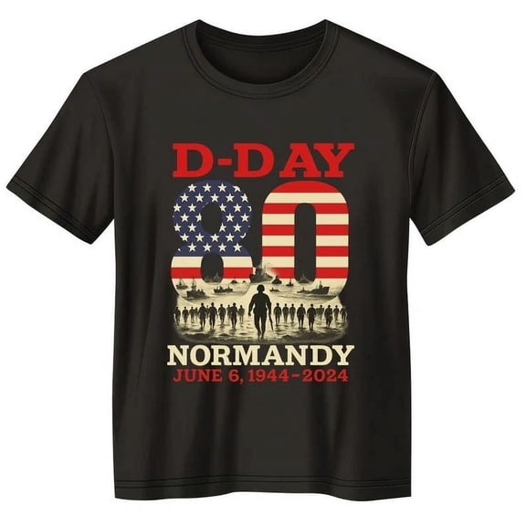 Hot Trending T-Shirt With D-Day 80Th Anniversary, Normandy June 6 1944 2024 Tee, American Flag Design Preview Only
