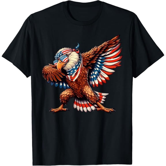 Hot Trending T-Shirt With Dabbing Eagle Tshirt 4Th Of July Kids Boys Men Patriotic T-Shirt Design Preview Only