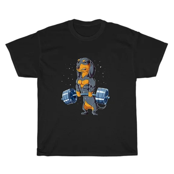 Hot Trending T-Shirt With - Dachshund Weightlifting Deadlift Fitness Gym Workout Dog Pet Lover T-Shirt