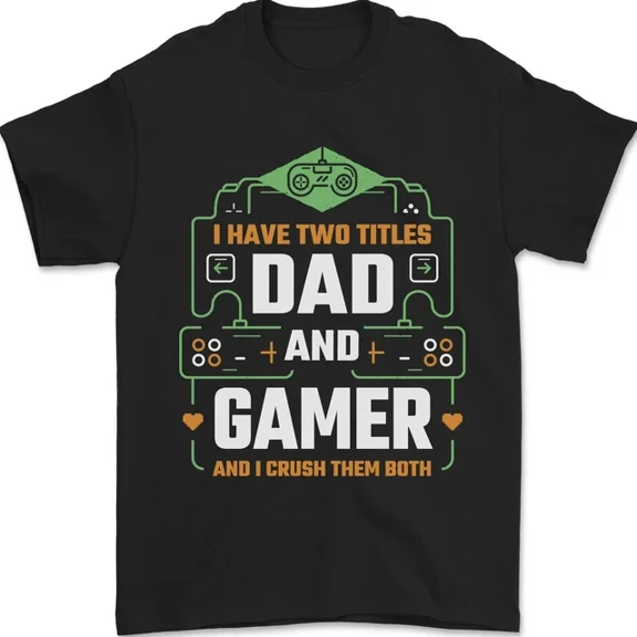 Hot Trending T-Shirt With Dad & Gamer Funny Fathers Day Gaming Mens T-Shirt 100% Cotton Design Preview Only