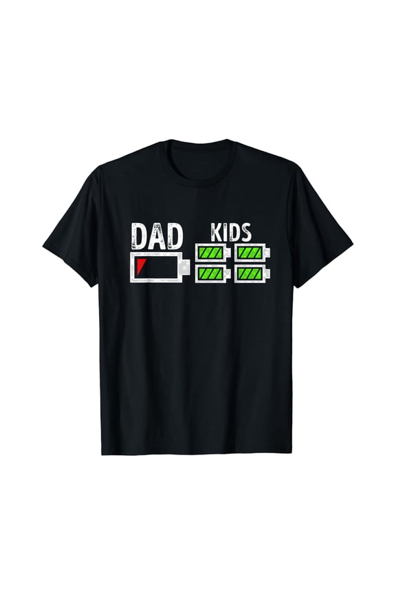 Hot Trending T-Shirt With Dad Of Four Low Battery Funny Father Of 4 Dad Gift