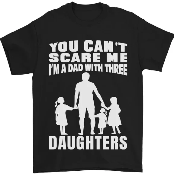 Hot Trending T-Shirt With Dad With Three Daughters Funny Fathers Day Mens T-Shirt 100% Cotton Design Preview Only
