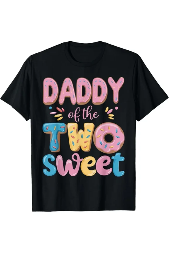Hot Trending T-Shirt With Daddy Of The Two Sweet Donut Dad 2Nd Birthday Girl Party T-Shirt Design Preview Only