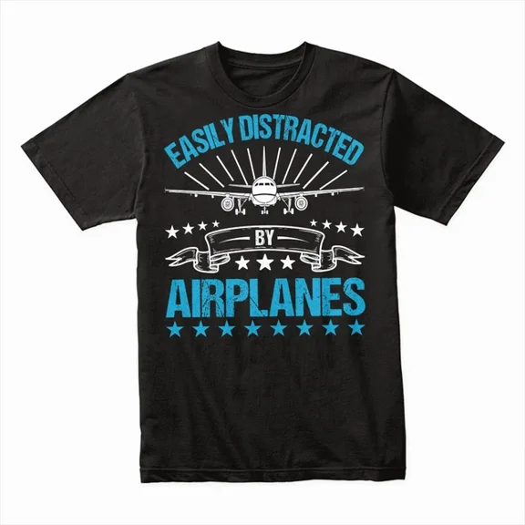 Hot Trending T-Shirt With Distracted By Airplanes T-Shirt, Funny Aviation Lover Tee, Plane Spotter Shirt Design Preview Only