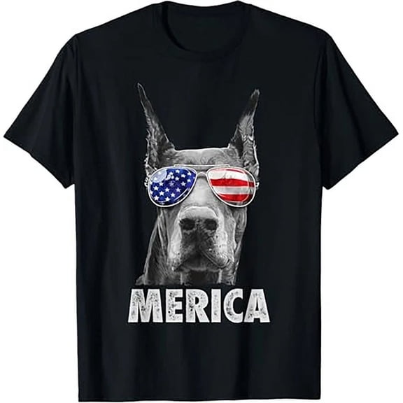 Hot Trending T-Shirt With Doberman 4Th Of July Merica Men American Flag Sunglasses T-Shirt Design Preview Only