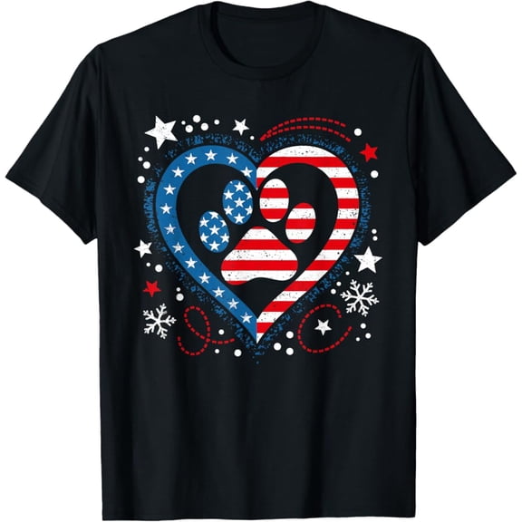 Hot Trending T-Shirt With Dog & Cat Paw Print American Flag Patriotic Usa 4Th Of July T-Shirt Design Preview Only