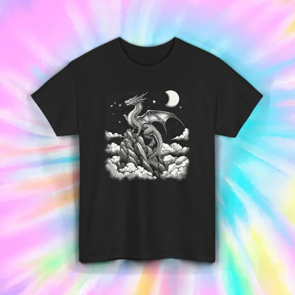 Hot Trending T-Shirt With Dragon Shirt Fantasy Moon Starry Sky Creature Cloud Mountain Art Design Preview Only