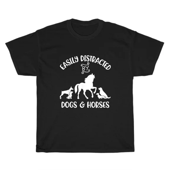 Hot Trending T-Shirt With - Easily Distracted By Dogs And Horses Dog Horse Pet Animal Lover T-Shirt Unisex