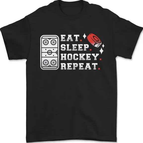 Hot Trending T-Shirt With Eat Sleep Hockey Repeat Ice Street Funny T-Shirt Design Preview Only