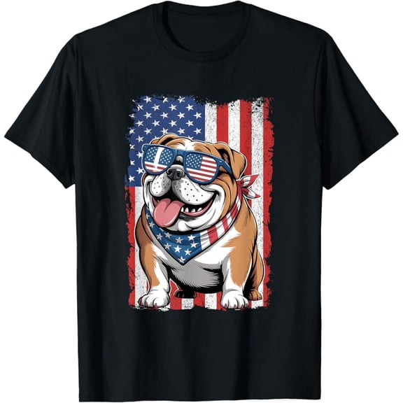 Hot Trending T-Shirt With English Bulldog 4Th Of July Dog Patriotic Usa Flag Man Woman T-Shirt Design Preview Only