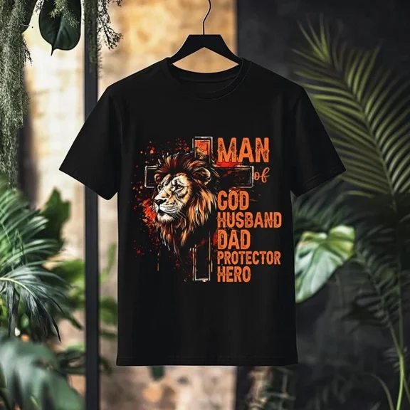 Hot Trending T-Shirt With Father'S Day Gift T-Shirt Unisex S-, Christian, Dad Lion, Cross, Man Of God. Design Preview Only