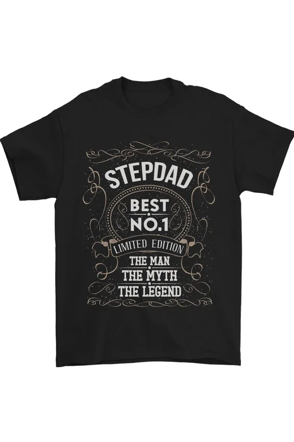 Hot Trending T-Shirt With Fathers Day No 1 Stepdad Step Dad Funny Mens T-Shirt 100% Cotton Design Preview Only