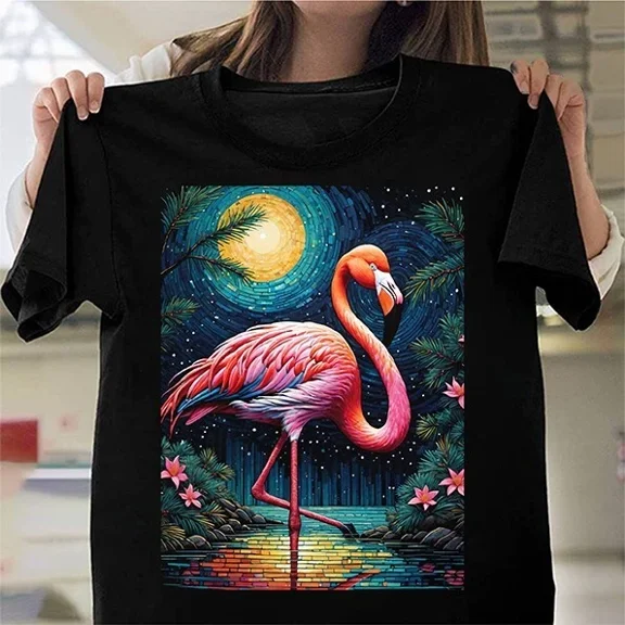 Hot Trending T-Shirt With Flamingo Sunset T-Shirt Tee Gift Tropical Beach Graphic Retro Summer Vibes Bird Design Preview Only