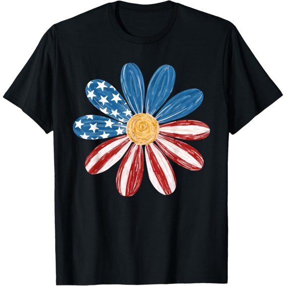 Hot Trending T-Shirt With Floral American Flag Daisy 4Th July Women Girls Patriotic T-Shirt Design Preview Only
