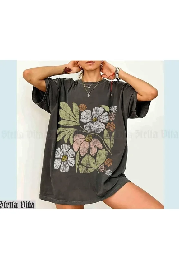 Hot Trending T-Shirt With Floral T-Shirt, Boho Flower, Wildflower, Cottage Core, Whims Goth, Festival Design Preview Only