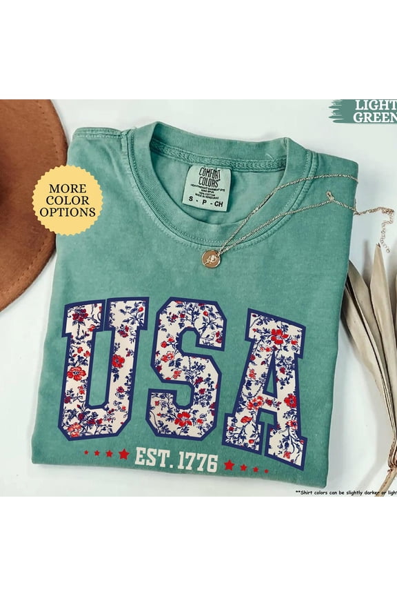 Hot Trending T-Shirt With Floral Usa, American, Usa Est 1776, Girly 4Th Of July, Patriotic Women, Flower Usa Design Preview Only