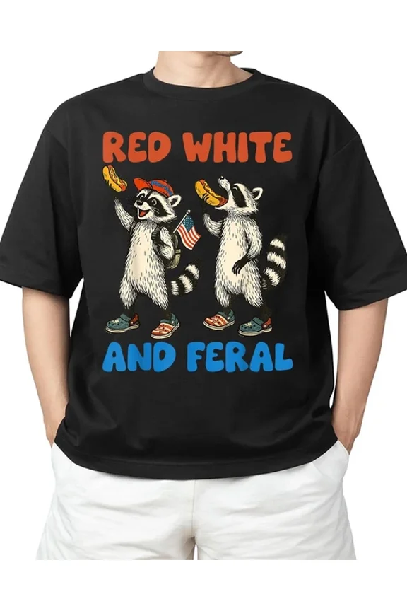 Hot Trending T-Shirt With Funny Animal 4Th Of July Us Flag Patriotic Red White Feral T-Shirt Design Preview Only