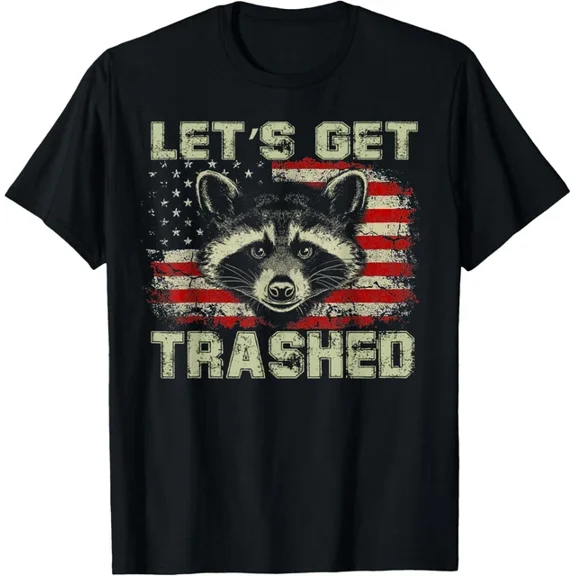 Hot Trending T-Shirt With Funny Lets Get Trashed Vintage American Flag Funny T Shirt Funny Gift Id Design Preview Only
