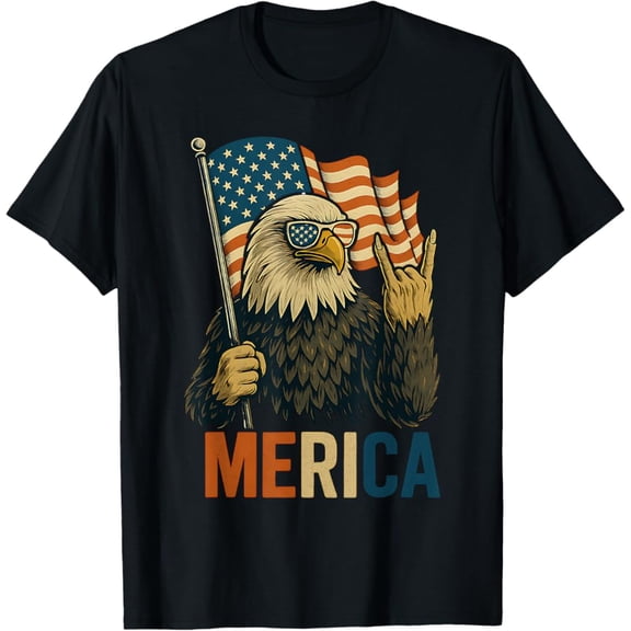Hot Trending T-Shirt With Funny Merica Eagle Patriotic Rock American Flag 4Th Of July T-Shirt Design Preview Only