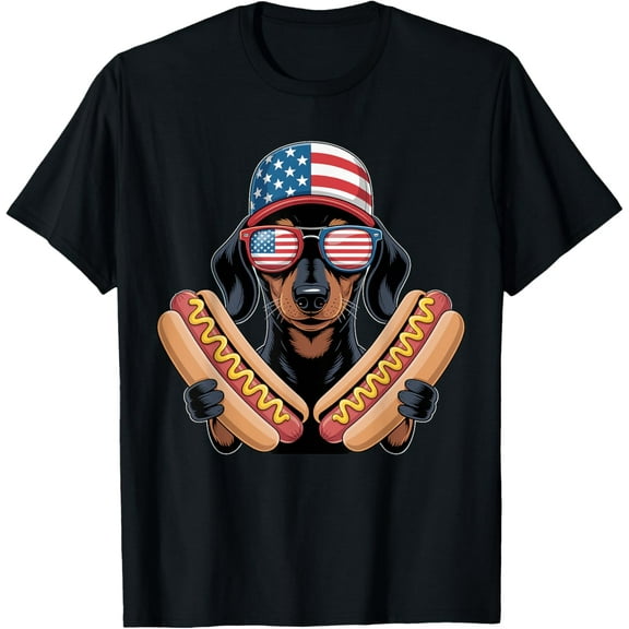 Hot Trending T-Shirt With Funny Patriotic Dachshund 4Th Of July Hotdog American Flag T-Shirt Design Preview Only