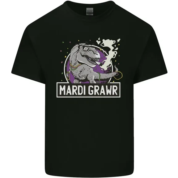 Hot Trending T-Shirt With Funny T-Rex Mardi Gras Grawr Dinosaur T-Shirt Design Preview Only