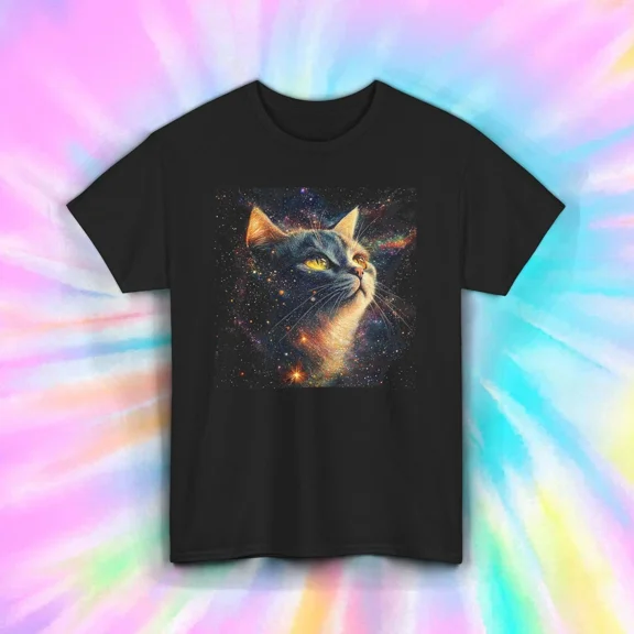 Hot Trending T-Shirt With Galaxy Cat Shirt Cosmic Space Kitty Head Art Astronaut Cat Loverer Design Preview Only