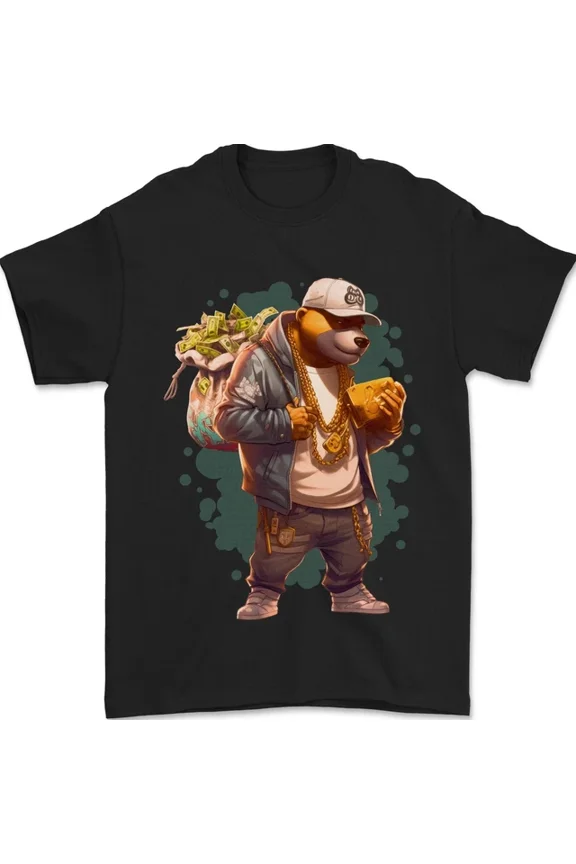 Hot Trending T-Shirt With Gangster Bear With Loads Of Money Cash Hustle T-Shirt Design Preview Only